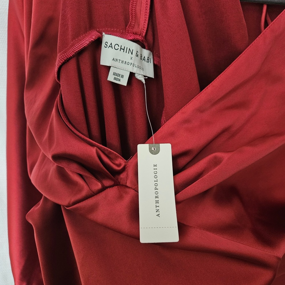 Sachin & Babi Anthropologie Midi Dress Womens 10 Satin Balloon Sleeve Romantic - Picture 10 of 13